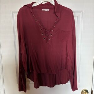 Red lace up blouse